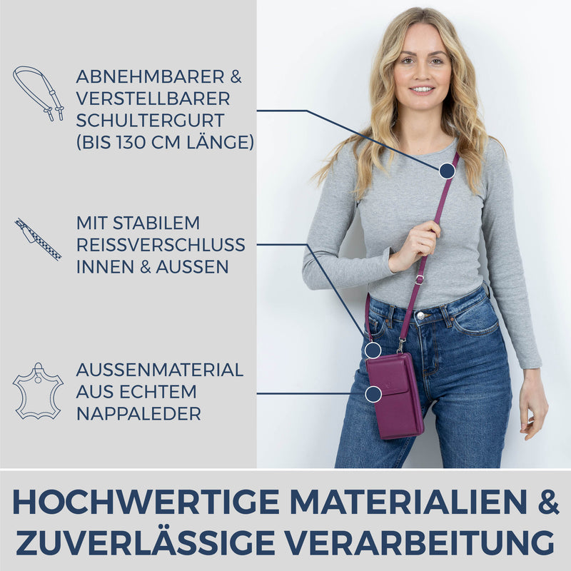 Geldbörse mit Handyfach, RFID-Schutz & 18 Kartenfächer (Genarbt)