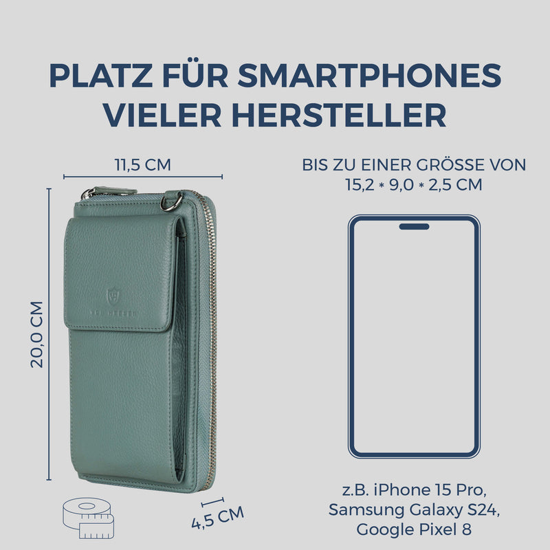 Geldbörse mit Handyfach, RFID-Schutz & 18 Kartenfächer (Genarbt)