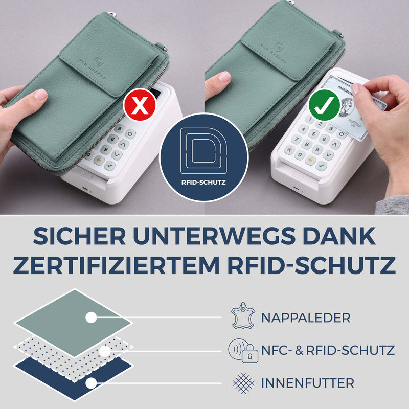 Geldbörse mit Handyfach, RFID-Schutz & 18 Kartenfächer (Genarbt)