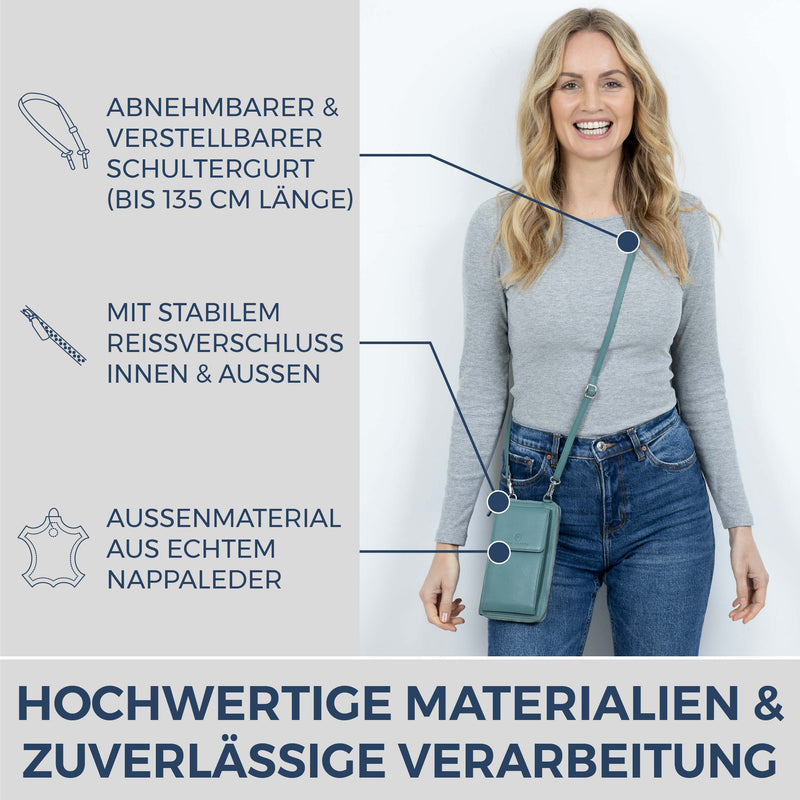 Geldbörse mit Handyfach, RFID-Schutz & 18 Kartenfächer (Genarbt)