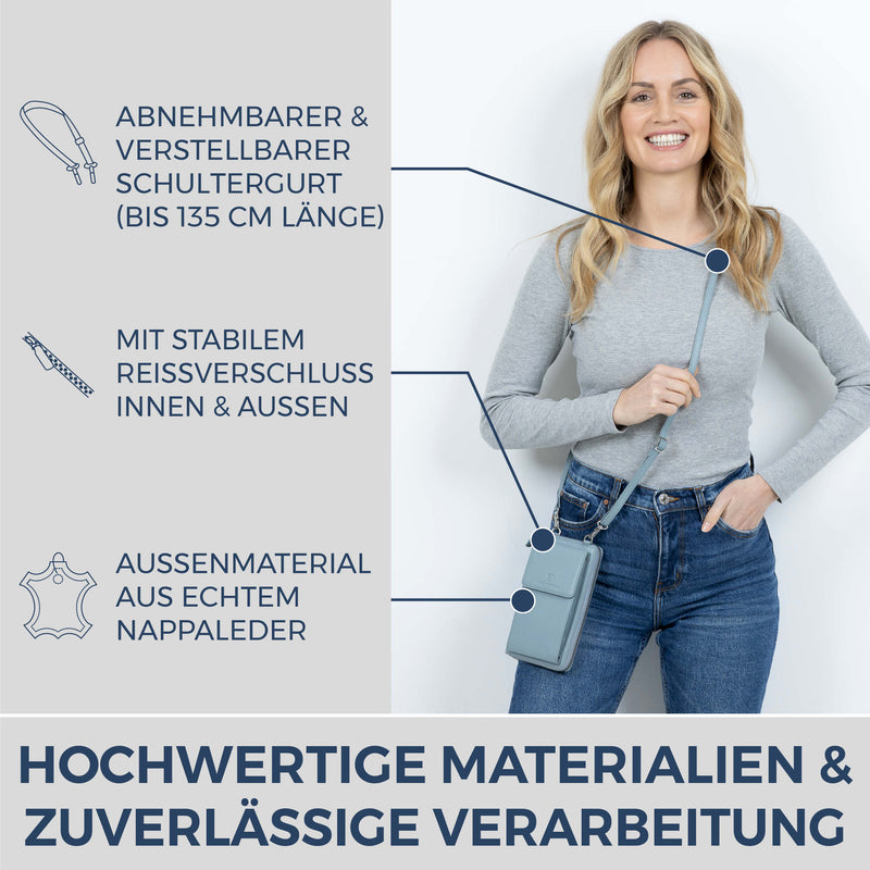 Geldbörse mit Handyfach, RFID-Schutz & 18 Kartenfächer (Genarbt)
