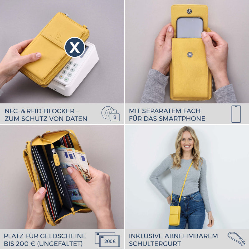 Geldbörse mit Handyfach, RFID-Schutz & 18 Kartenfächer (Genarbt)