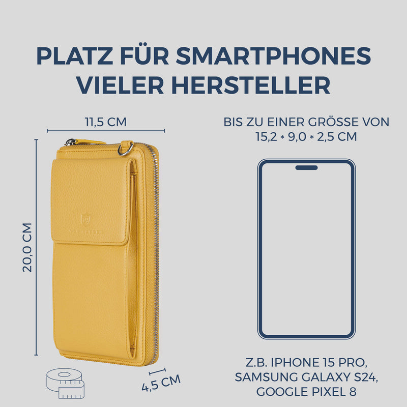Geldbörse mit Handyfach, RFID-Schutz & 18 Kartenfächer (Genarbt)