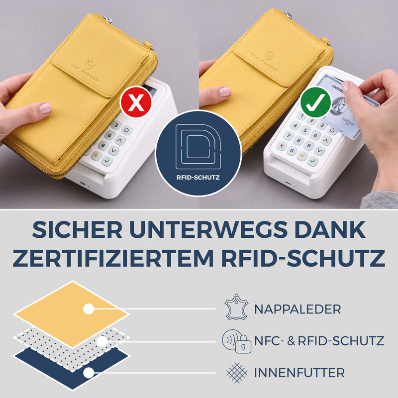 Geldbörse mit Handyfach, RFID-Schutz & 18 Kartenfächer (Genarbt)