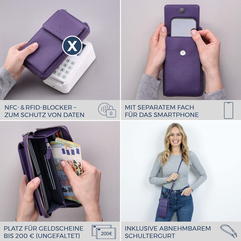 Geldbörse mit Handyfach, RFID-Schutz & 18 Kartenfächer (Genarbt)
