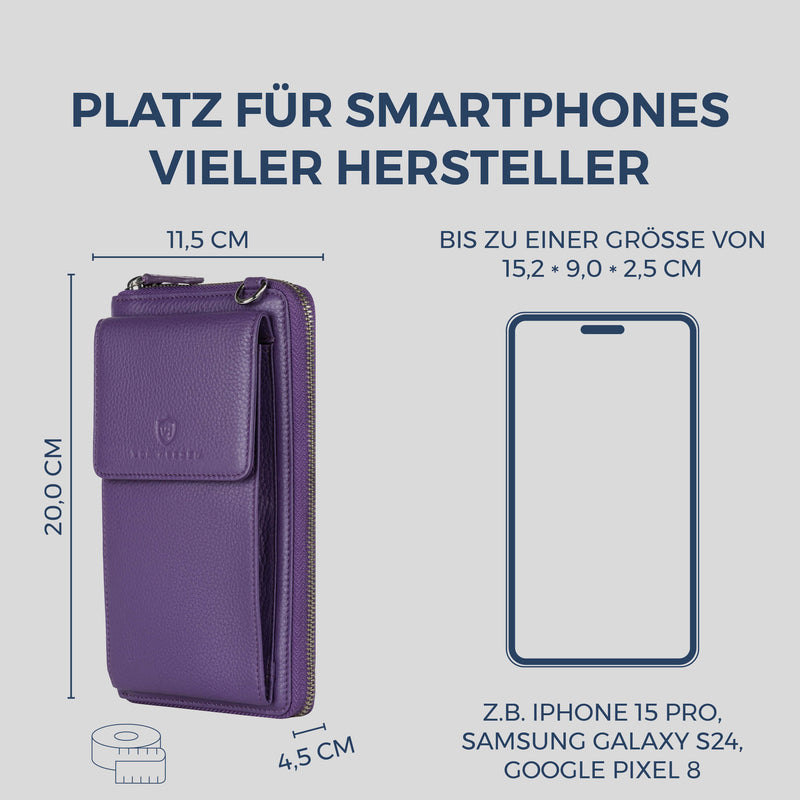 Geldbörse mit Handyfach, RFID-Schutz & 18 Kartenfächer (Genarbt)