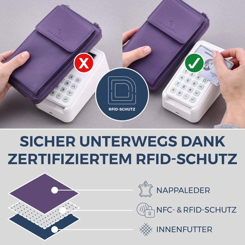 Geldbörse mit Handyfach, RFID-Schutz & 18 Kartenfächer (Genarbt)