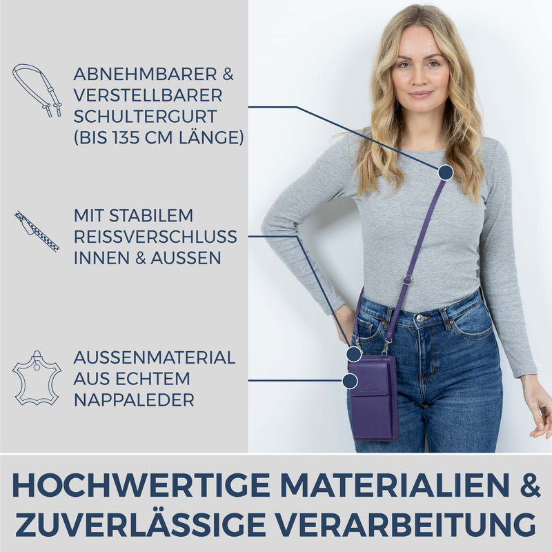 Geldbörse mit Handyfach, RFID-Schutz & 18 Kartenfächer (Genarbt)