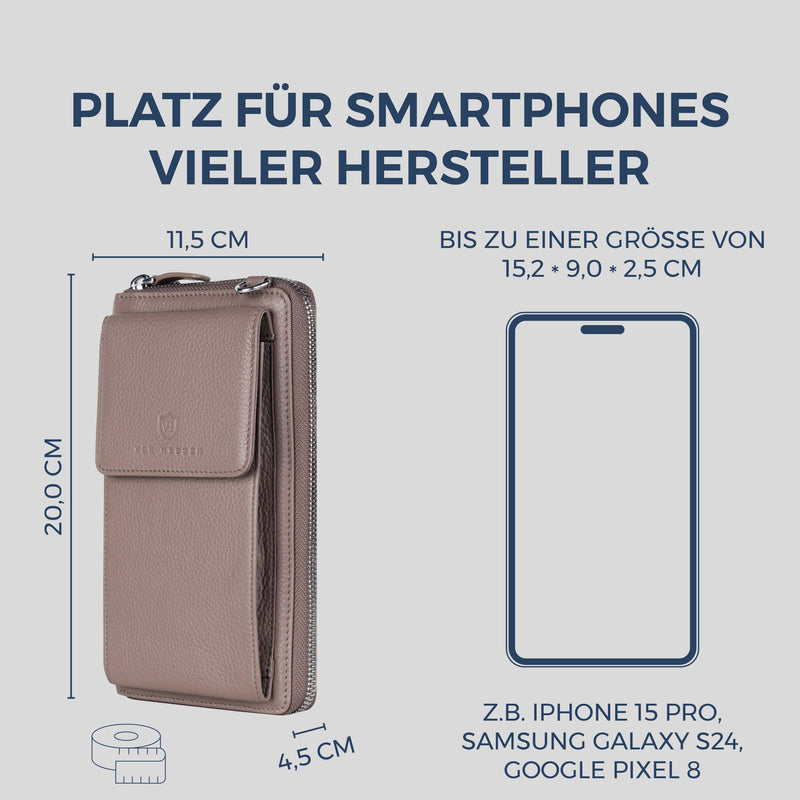Geldbörse mit Handyfach, RFID-Schutz & 18 Kartenfächer (Genarbt)