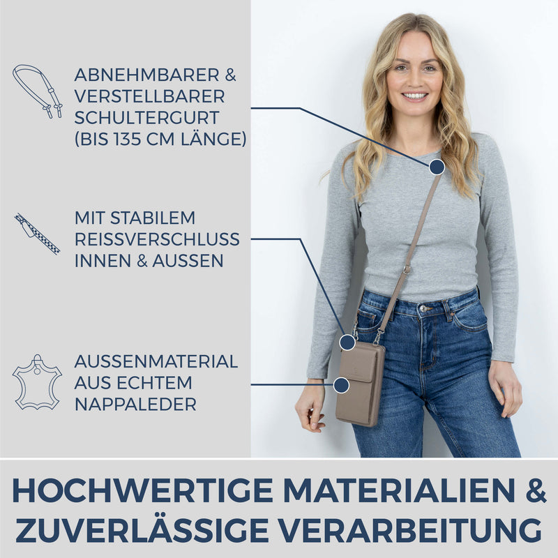 Geldbörse mit Handyfach, RFID-Schutz & 18 Kartenfächer (Genarbt)