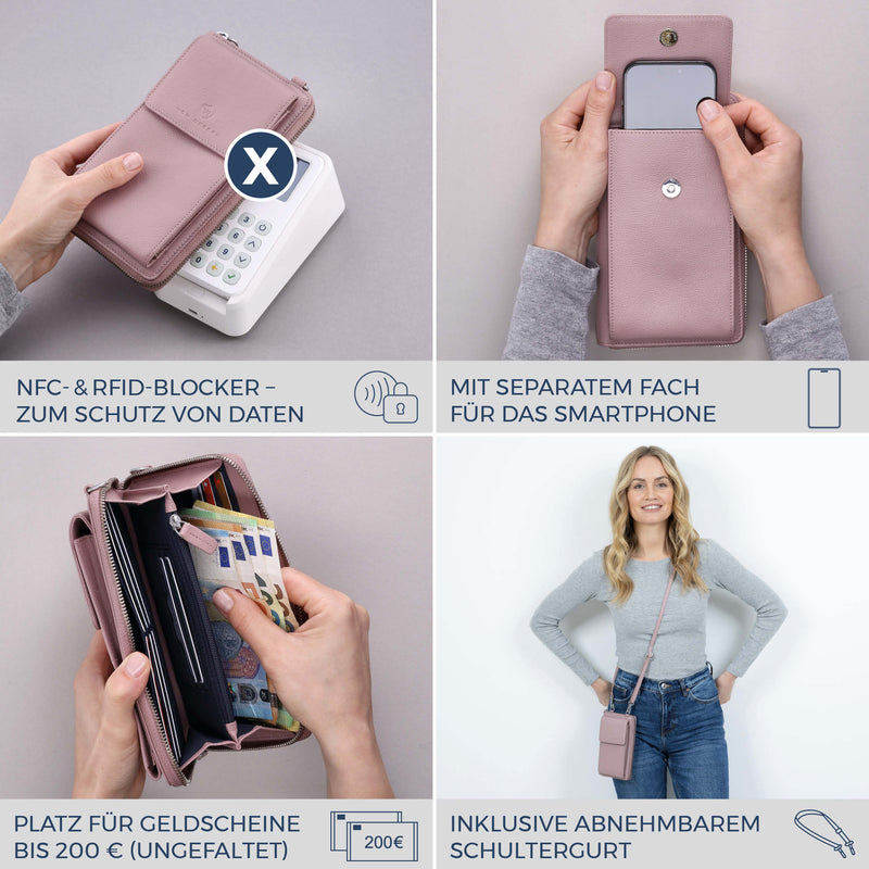 Geldbörse mit Handyfach, RFID-Schutz & 18 Kartenfächer (Genarbt)