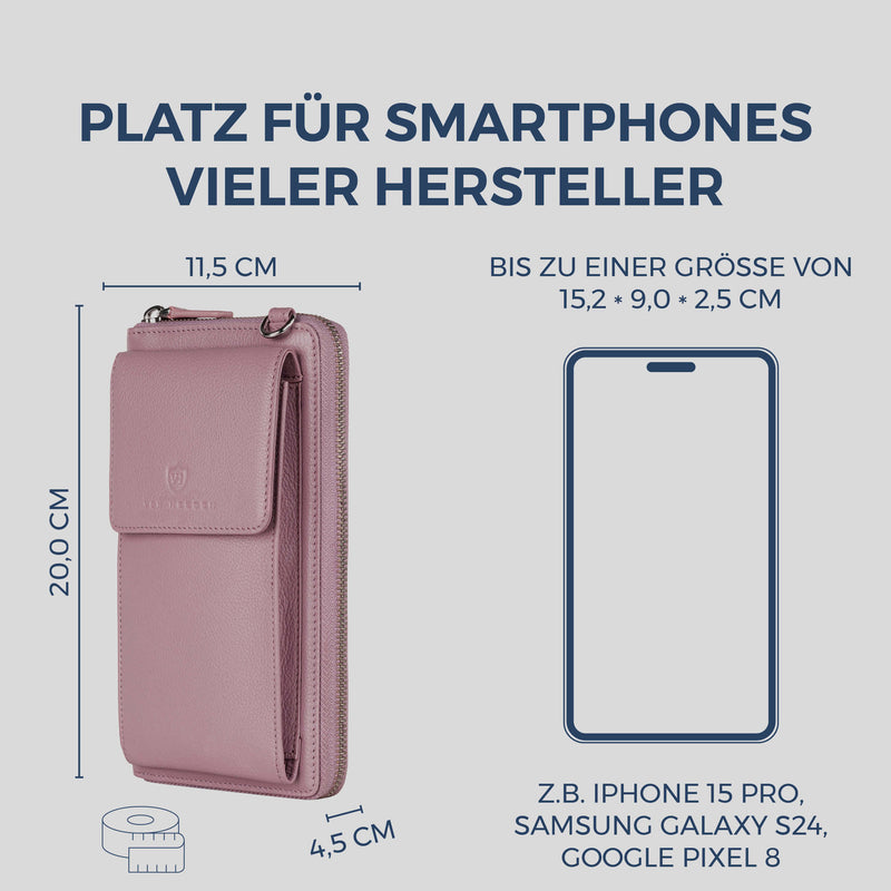 Geldbörse mit Handyfach, RFID-Schutz & 18 Kartenfächer (Genarbt)