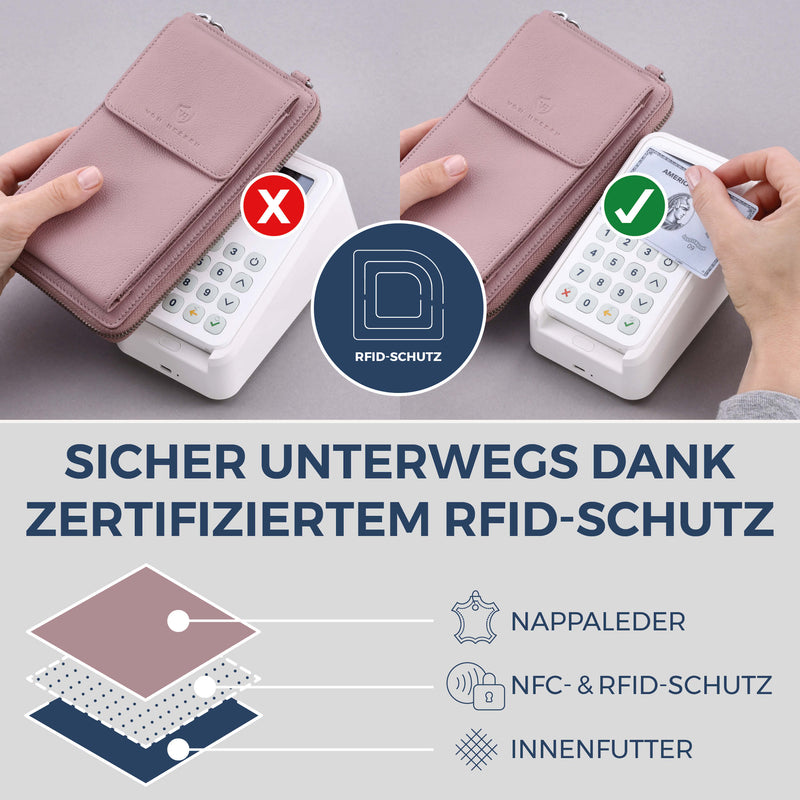 Geldbörse mit Handyfach, RFID-Schutz & 18 Kartenfächer (Genarbt)