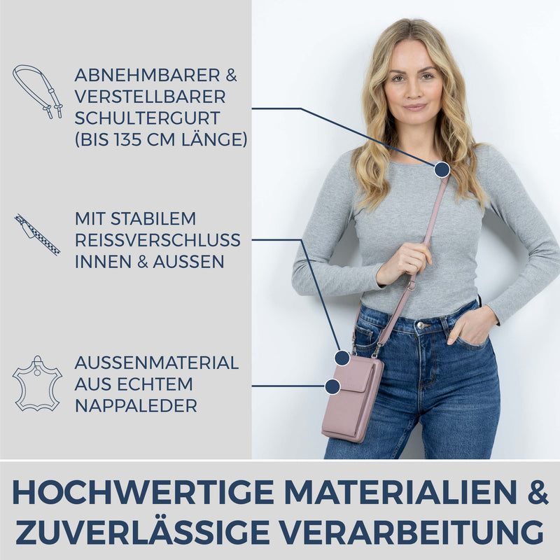 Geldbörse mit Handyfach, RFID-Schutz & 18 Kartenfächer (Genarbt)