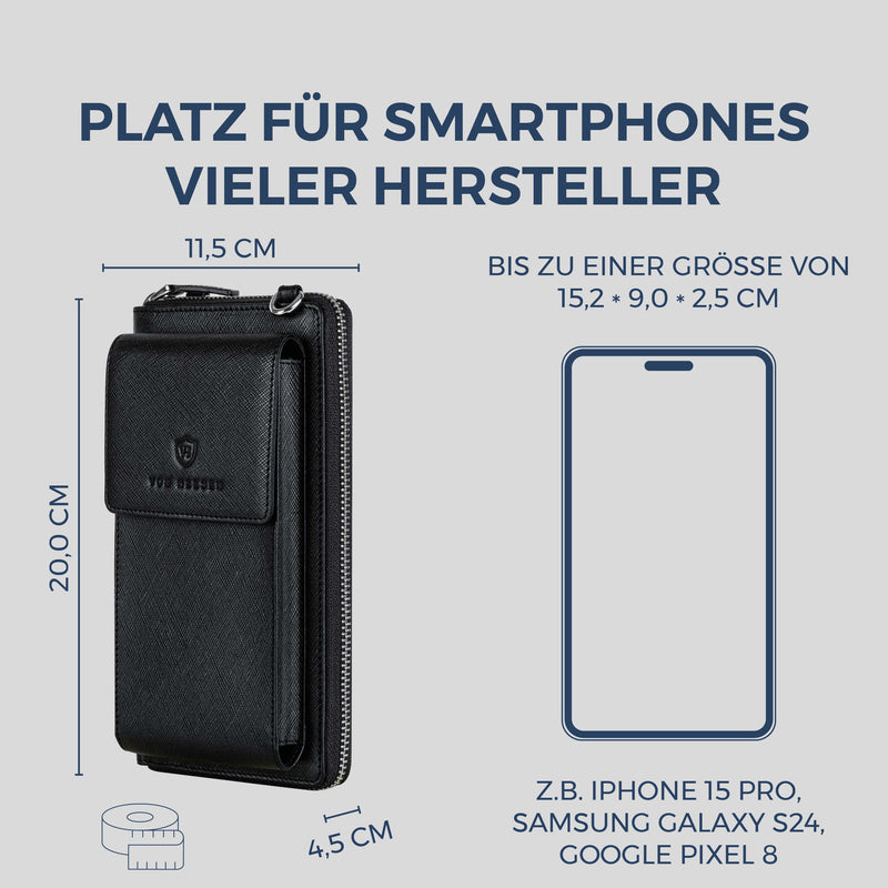 Geldbörse mit Handyfach, RFID-Schutz & 18 Kartenfächer (Saffiano)