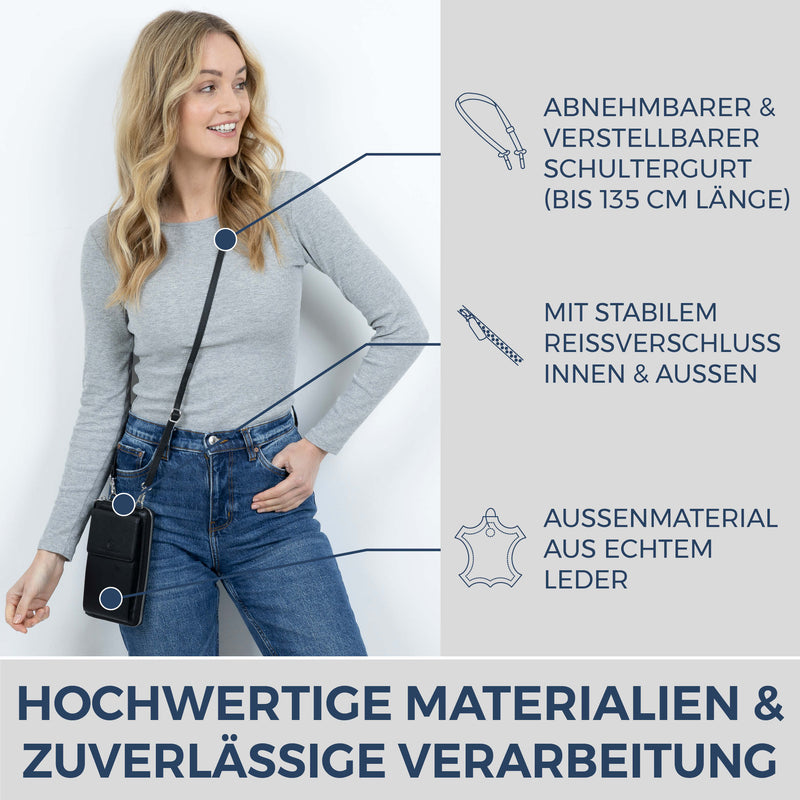Geldbörse mit Handyfach, RFID-Schutz & 18 Kartenfächer (Saffiano)