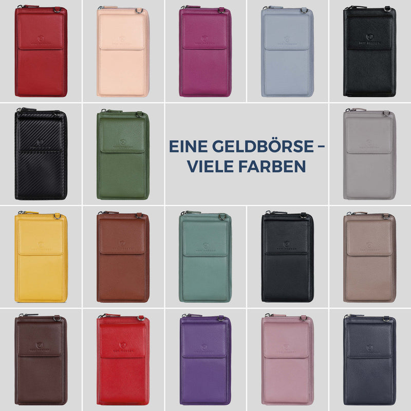 Geldbörse mit Handyfach, RFID-Schutz & 18 Kartenfächer (Saffiano)