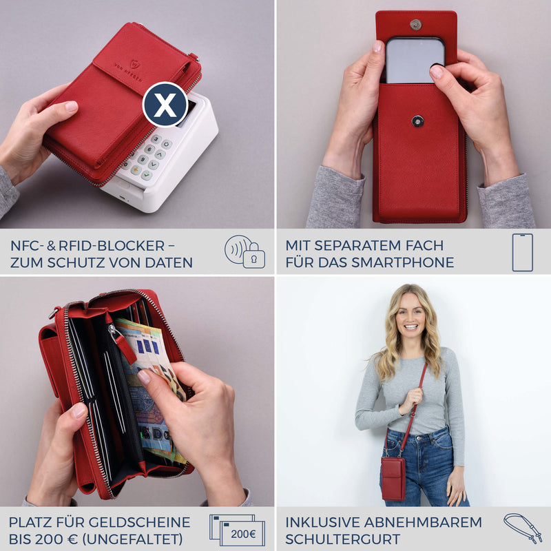 Geldbörse mit Handyfach, RFID-Schutz & 18 Kartenfächer (Saffiano)