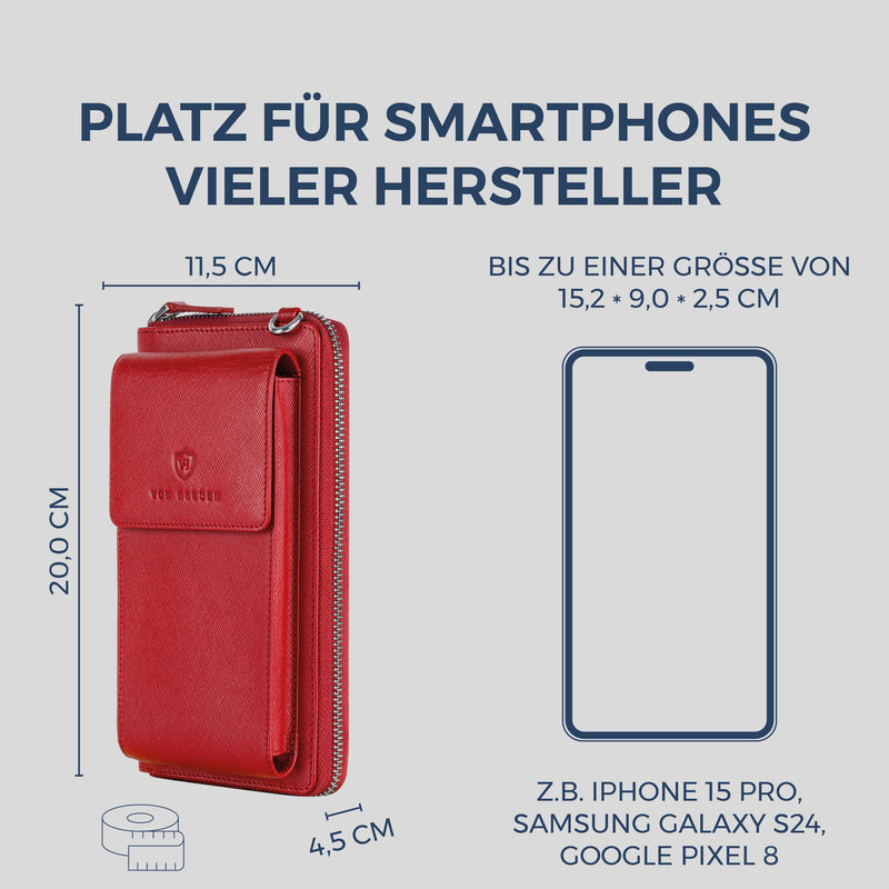 Geldbörse mit Handyfach, RFID-Schutz & 18 Kartenfächer (Saffiano)