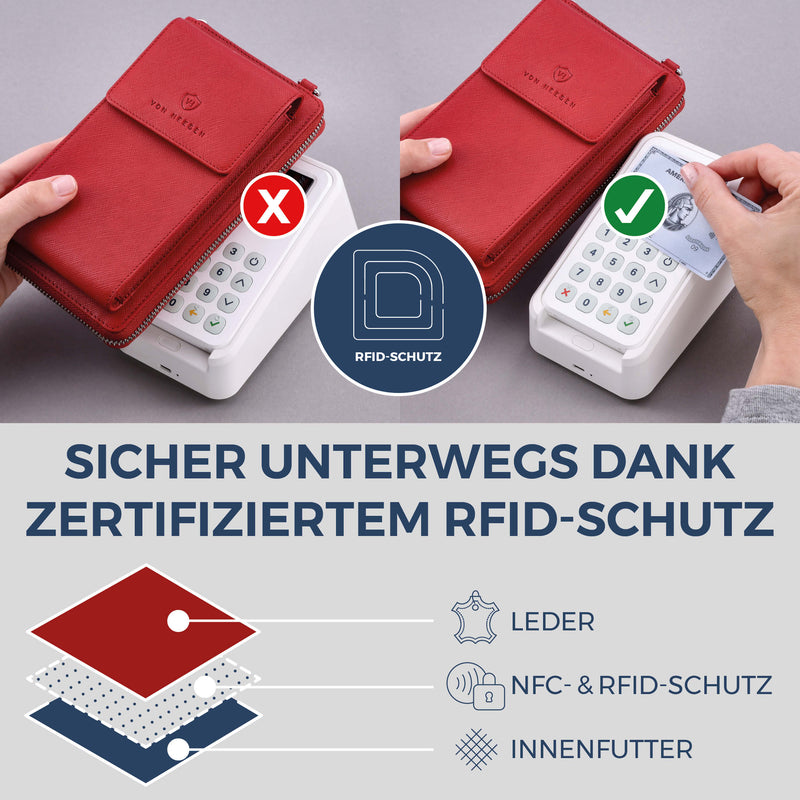 Geldbörse mit Handyfach, RFID-Schutz & 18 Kartenfächer (Saffiano)