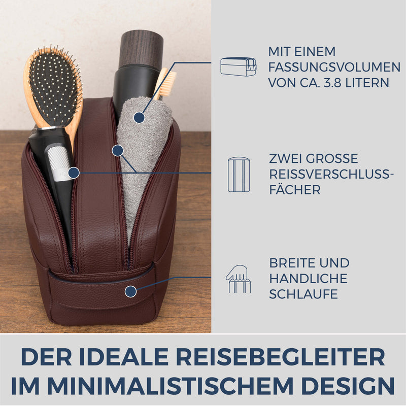 Kulturbeutel mit 2 Hauptfächern (Genarbt)