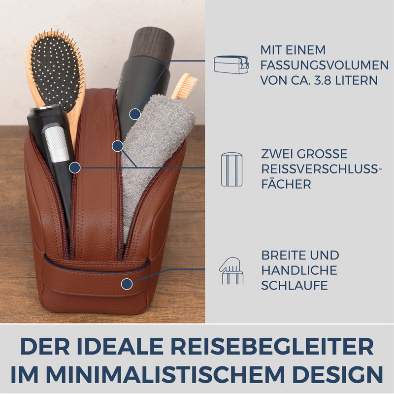 Kulturbeutel mit 2 Hauptfächern (Genarbt)