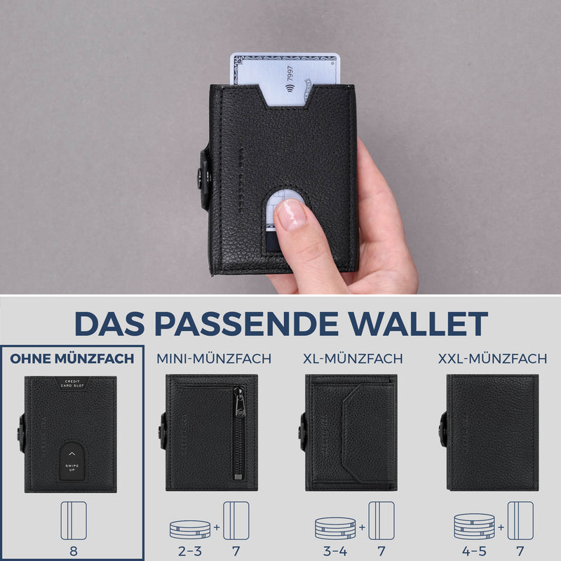 Slim Wallet mit RFID-Schutz & 8 Kartenfächer (Genarbt)