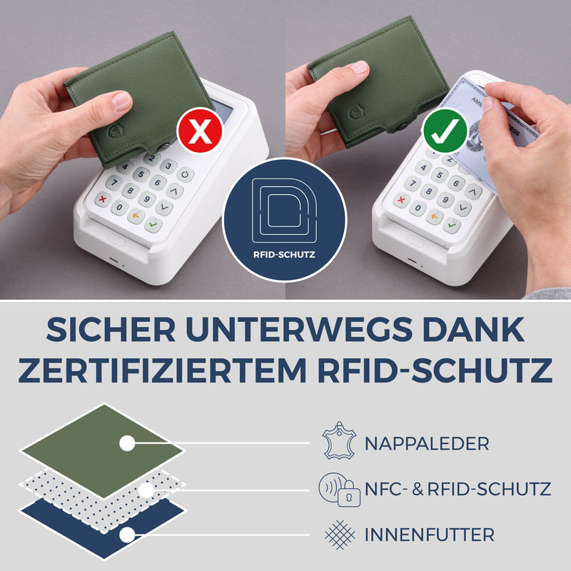 Slim Wallet mit RFID-Schutz & 8 Kartenfächer (Genarbt)