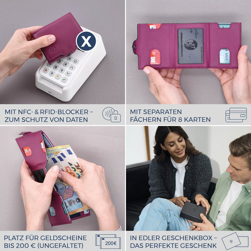 Slim Wallet mit RFID-Schutz & 8 Kartenfächer (Genarbt)