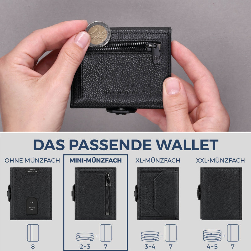 Slim Wallet mit RFID-Schutz, 7 Kartenfächer & Mini-Münzfach (Genarbt)