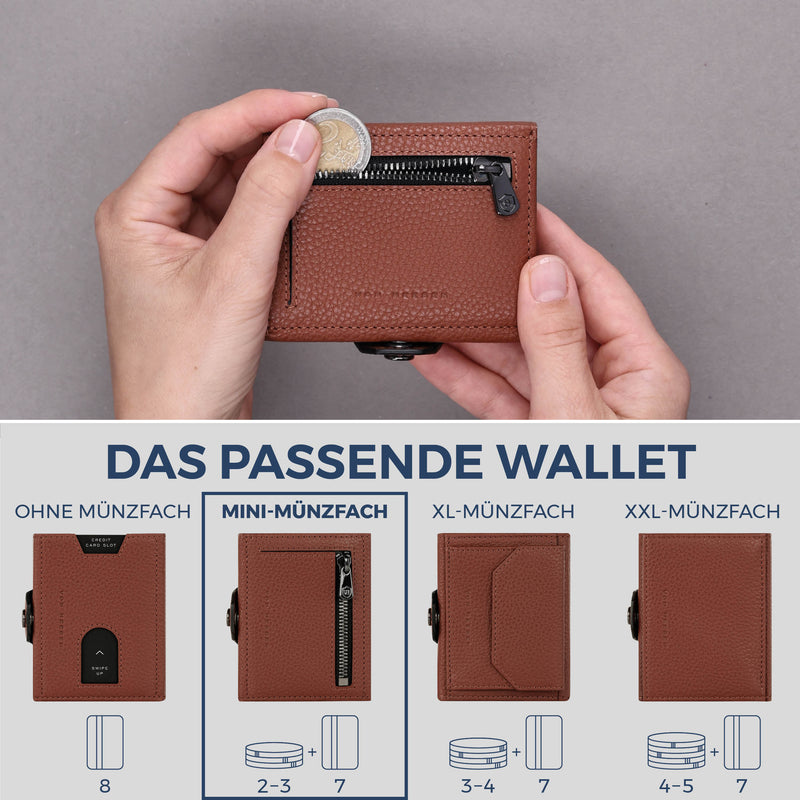 Slim Wallet mit RFID-Schutz, 7 Kartenfächer & Mini-Münzfach (Genarbt)