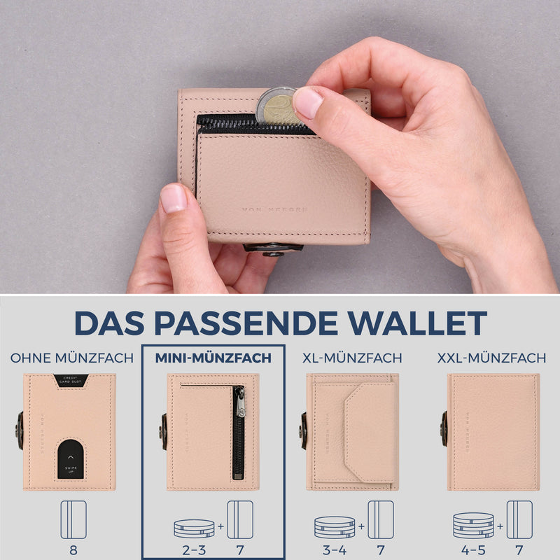 Slim Wallet mit RFID-Schutz, 7 Kartenfächer & Mini-Münzfach (Genarbt)