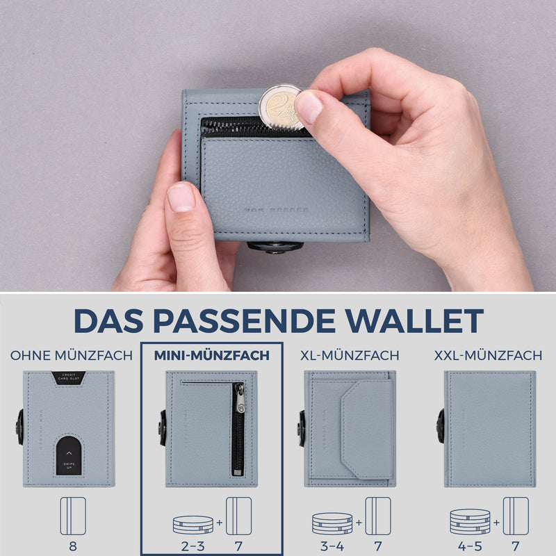 Slim Wallet mit RFID-Schutz, 7 Kartenfächer & Mini-Münzfach (Genarbt)