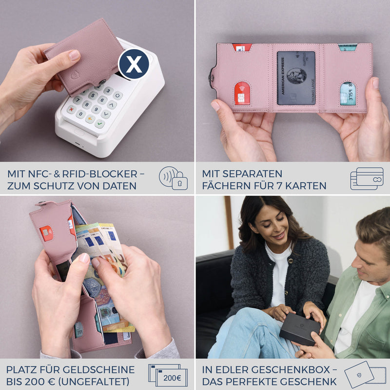 Slim Wallet mit RFID-Schutz, 7 Kartenfächer & Mini-Münzfach (Genarbt)