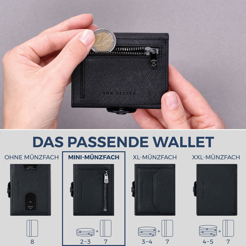 Slim Wallet mit RFID-Schutz, 7 Kartenfächer & Mini-Münzfach (Saffiano)