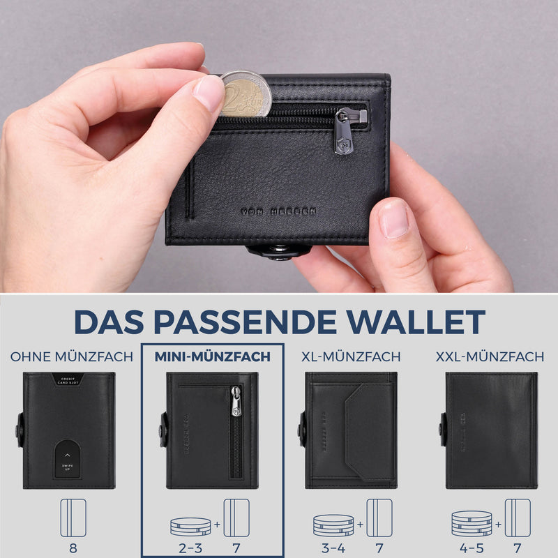 Slim Wallet mit RFID-Schutz, 7 Kartenfächer & Mini-Münzfach (Glatt)