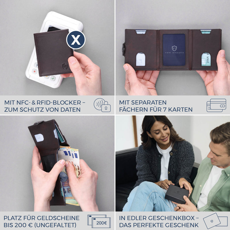Slim Wallet mit RFID-Schutz, 7 Kartenfächer & Mini-Münzfach (Waxy)