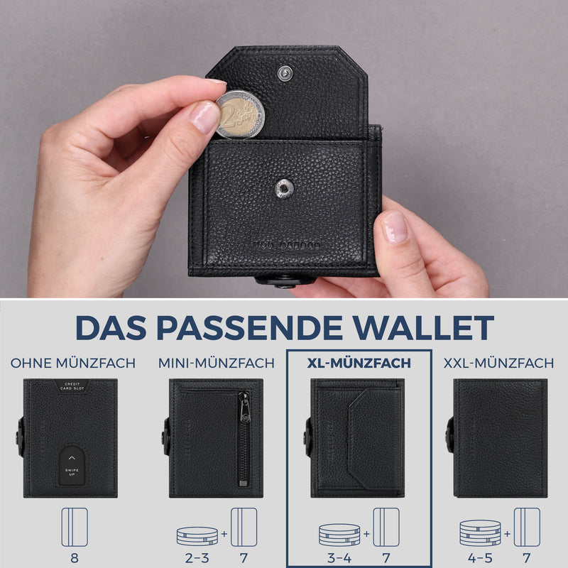 Slim Wallet mit RFID-Schutz, 7 Kartenfächer & XL-Münzfach (Genarbt)