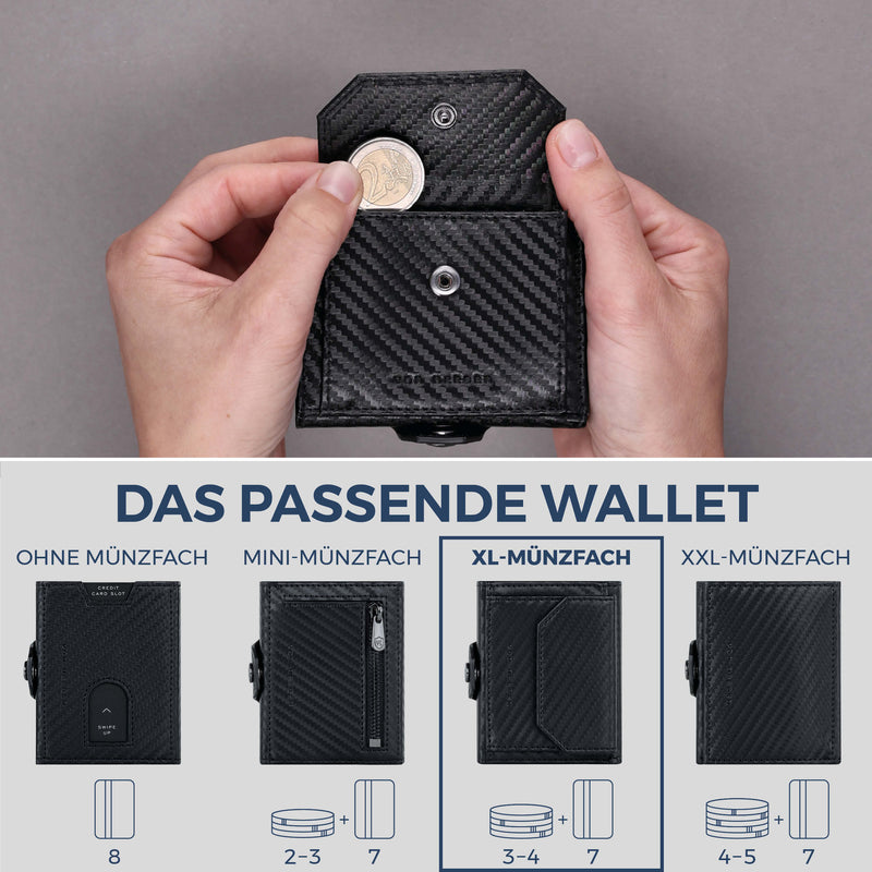 Slim Wallet mit RFID-Schutz, 7 Kartenfächer & XL-Münzfach (Carbon)