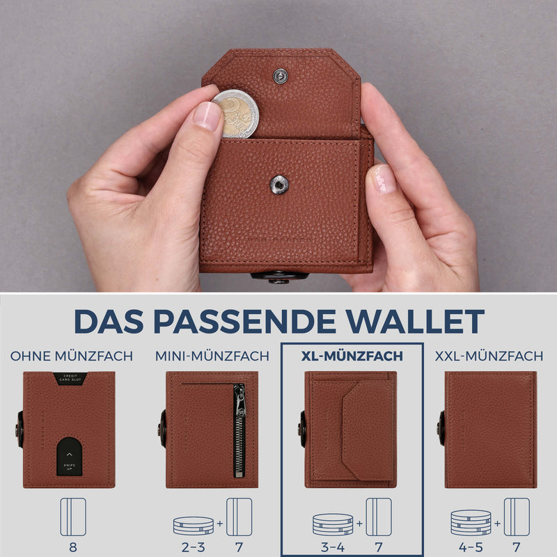 Slim Wallet mit RFID-Schutz, 7 Kartenfächer & XL-Münzfach (Genarbt)
