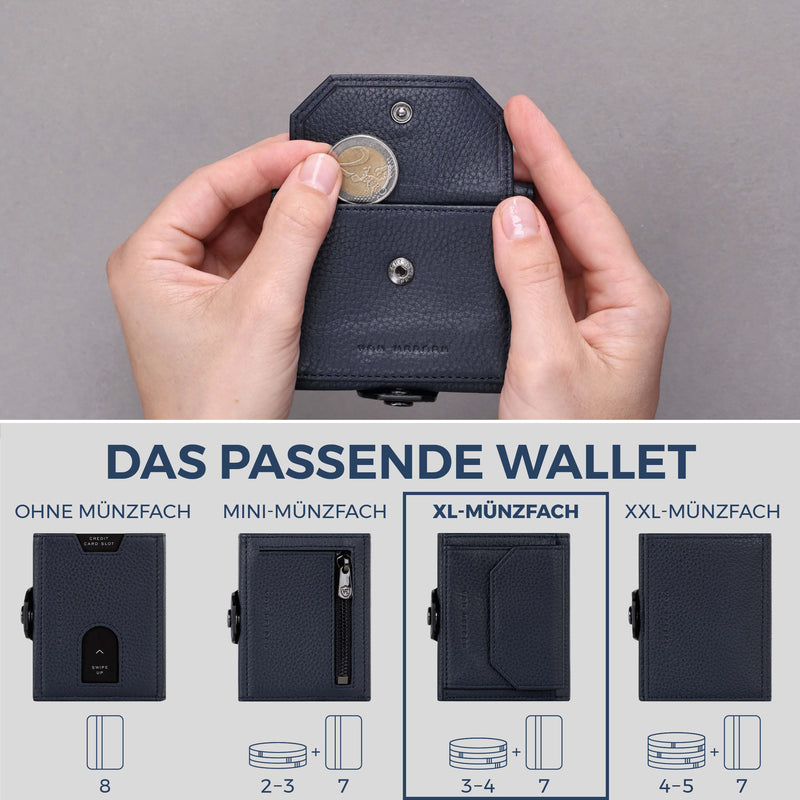 Slim Wallet mit RFID-Schutz, 7 Kartenfächer & XL-Münzfach (Genarbt)