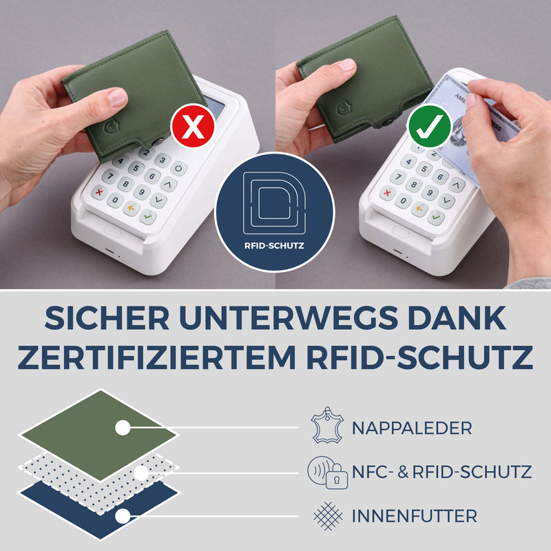 Slim Wallet mit RFID-Schutz, 7 Kartenfächer & XL-Münzfach (Genarbt)