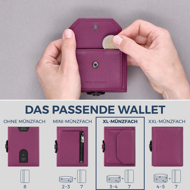 Slim Wallet mit RFID-Schutz, 7 Kartenfächer & XL-Münzfach (Genarbt)