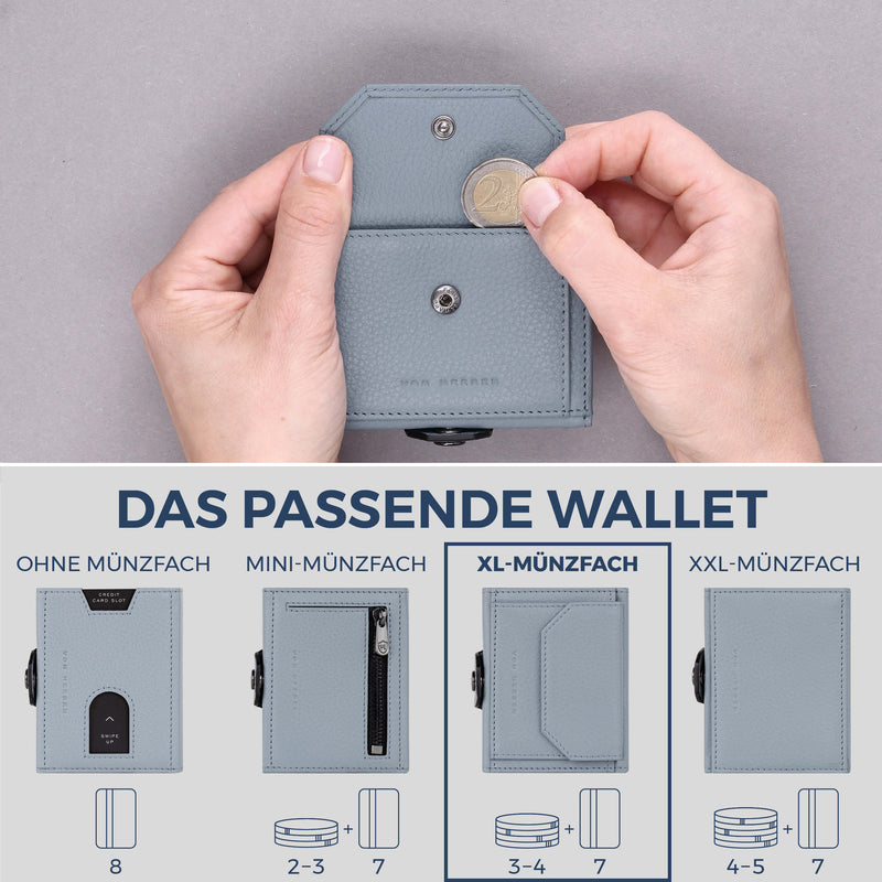 Slim Wallet mit RFID-Schutz, 7 Kartenfächer & XL-Münzfach (Genarbt)