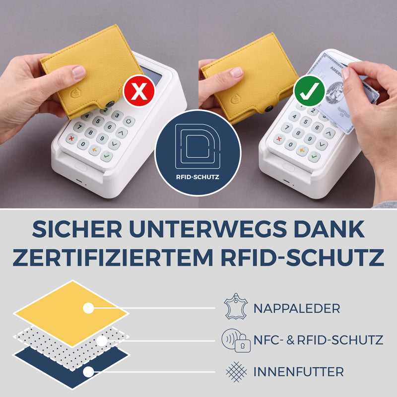 Slim Wallet mit RFID-Schutz, 7 Kartenfächer & XL-Münzfach (Genarbt)
