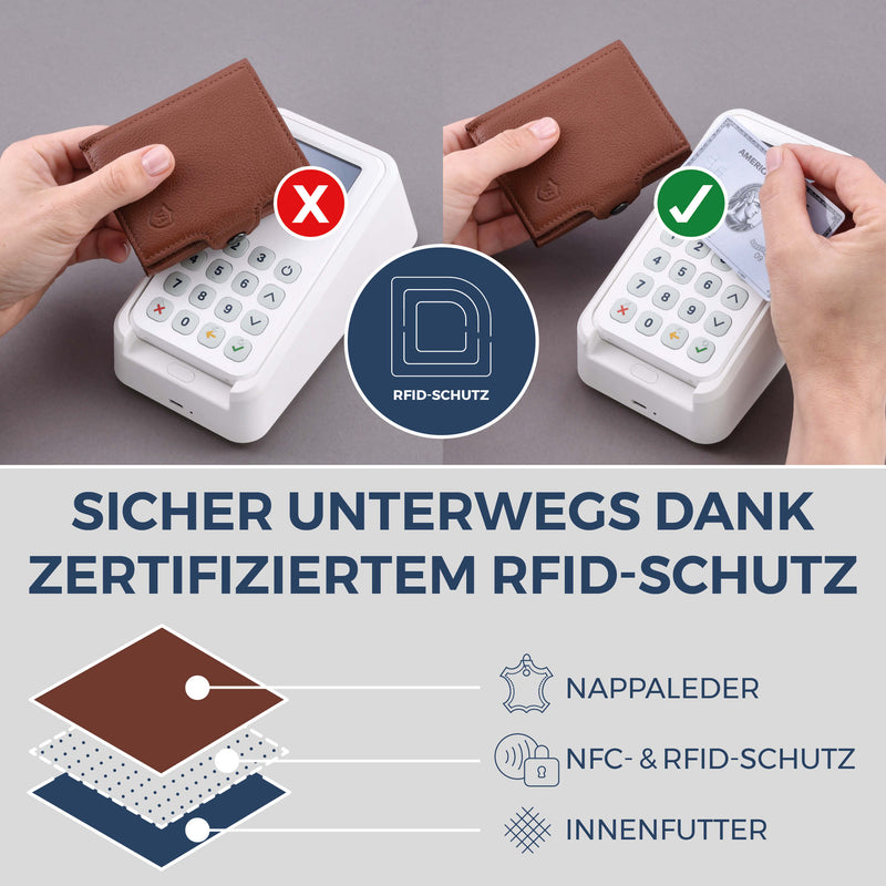 Slim Wallet mit RFID-Schutz, 7 Kartenfächer & XXL-Münzfach (Genarbt)