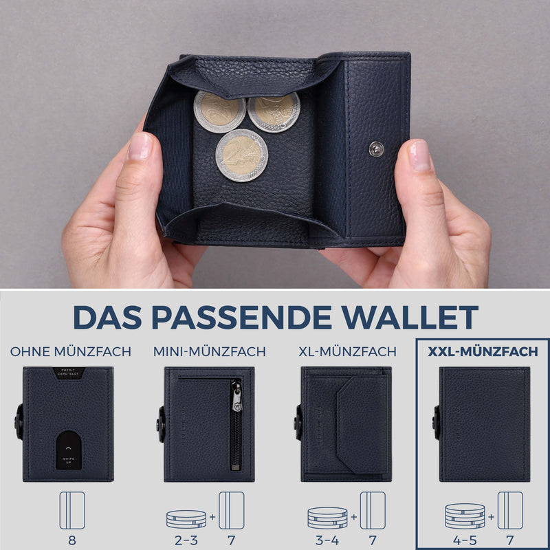 Slim Wallet mit RFID-Schutz, 7 Kartenfächer & XXL-Münzfach (Genarbt)