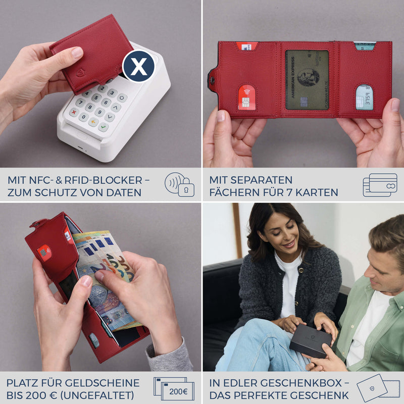 Slim Wallet mit RFID-Schutz, 7 Kartenfächer & XXL-Münzfach (Genarbt)