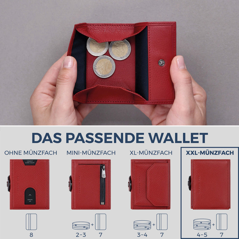 Slim Wallet mit RFID-Schutz, 7 Kartenfächer & XXL-Münzfach (Genarbt)
