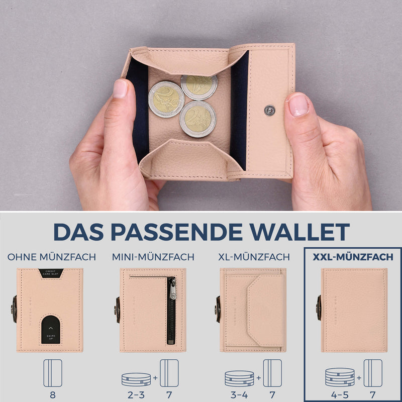 Slim Wallet mit RFID-Schutz, 7 Kartenfächer & XXL-Münzfach (Genarbt)